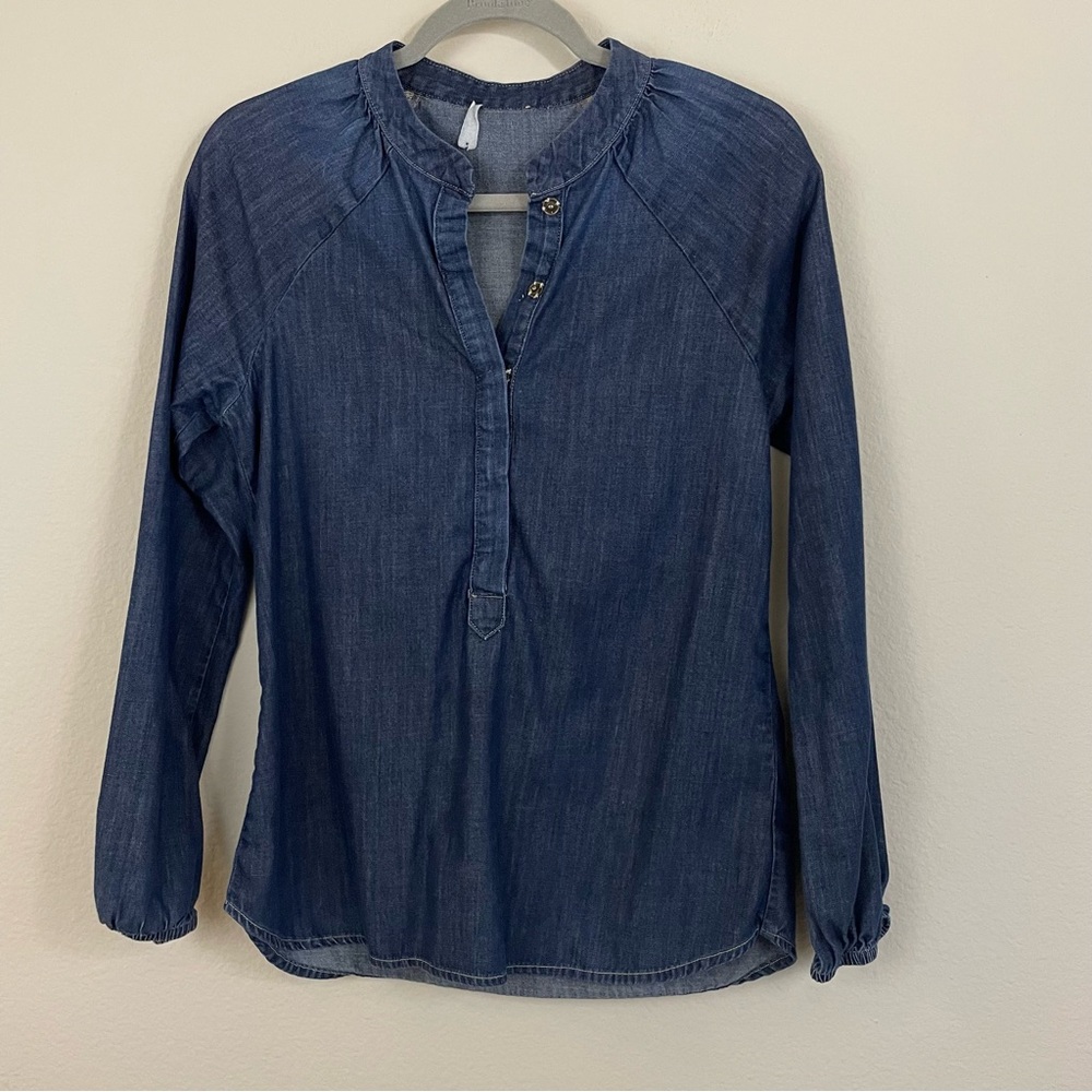 AG Adriana Goldsmith Denim Popover‎ Long Sleeve Henley Top Size XS